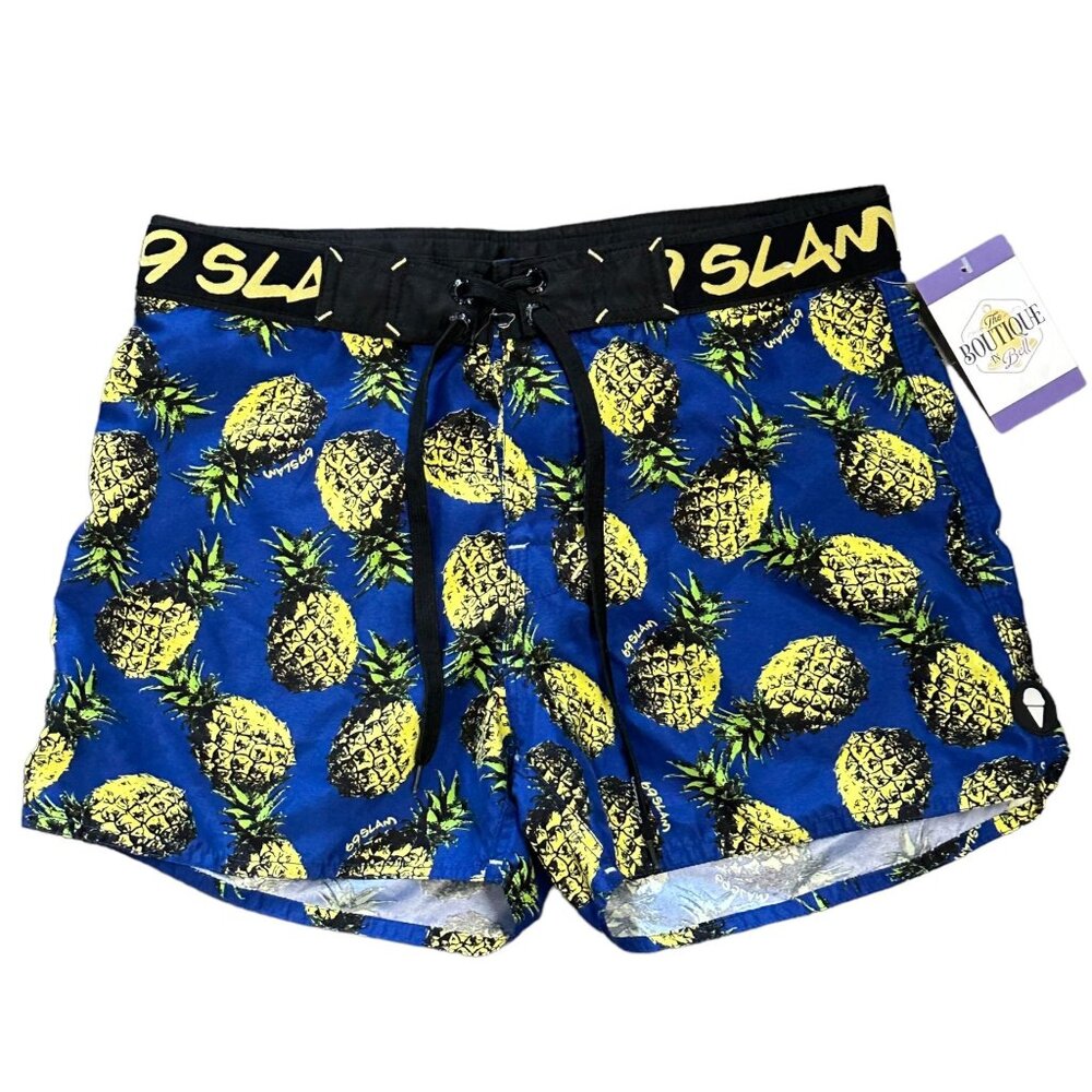 69SLAM Size 30 Blue Swim Trunks Board Shorts Sophia Swimwear Pineapple Print